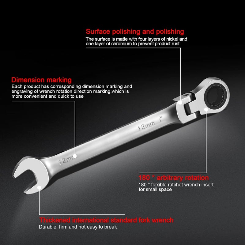 WISEUP Ratchet Wrench, 19mm Flex Head Ratcheting Wrench, CR-V Anti-slip Labor-saving, 2 in1 Industrial Wrench, Mechanic Automotive Tools - Image 5